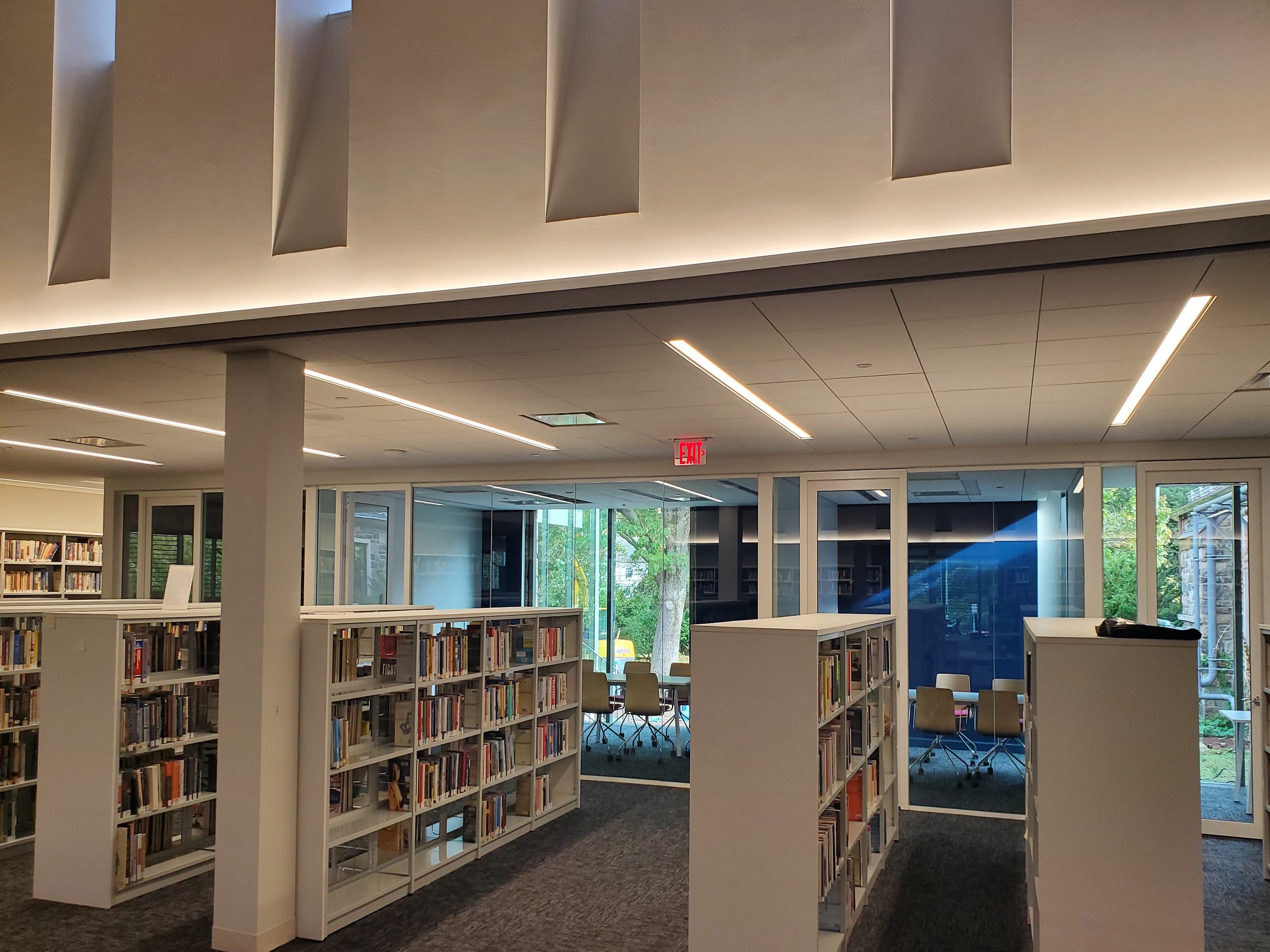 Book stacks in area of new library