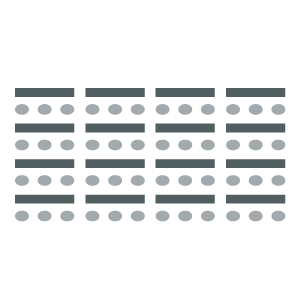 Room setup icon showing 4 columns of tables with seating at each table