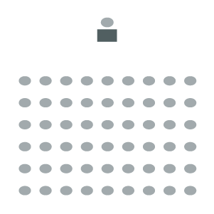 Auditorium Lectern room setup icon showing a seating area with a lectern at the front