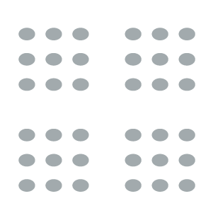 Conference-Split room setup icon showing chairs split into four separate sections