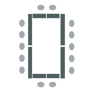 Enclosed Rectangle room setup icon showing tables placed in a large rectangle with chairs on the outside