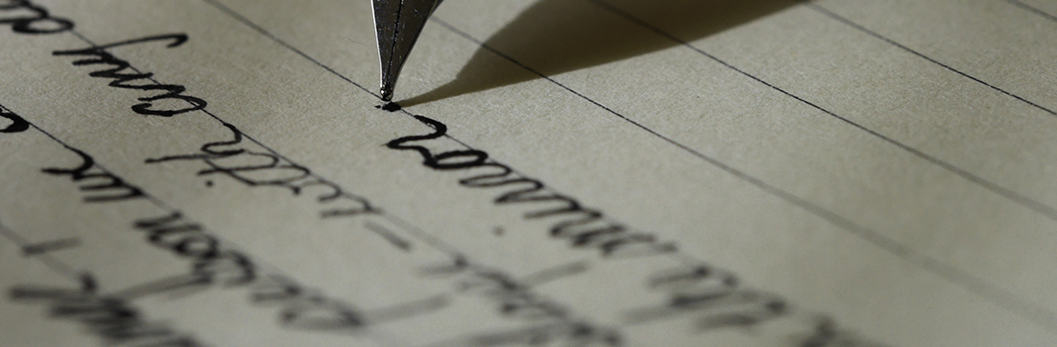 Writer's Center header showing a calligraphy pen on paper and cursive writing