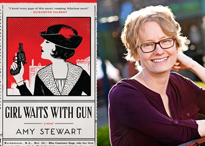 Book cover of Girl Waits with Gun and a photo of Amy Stewart