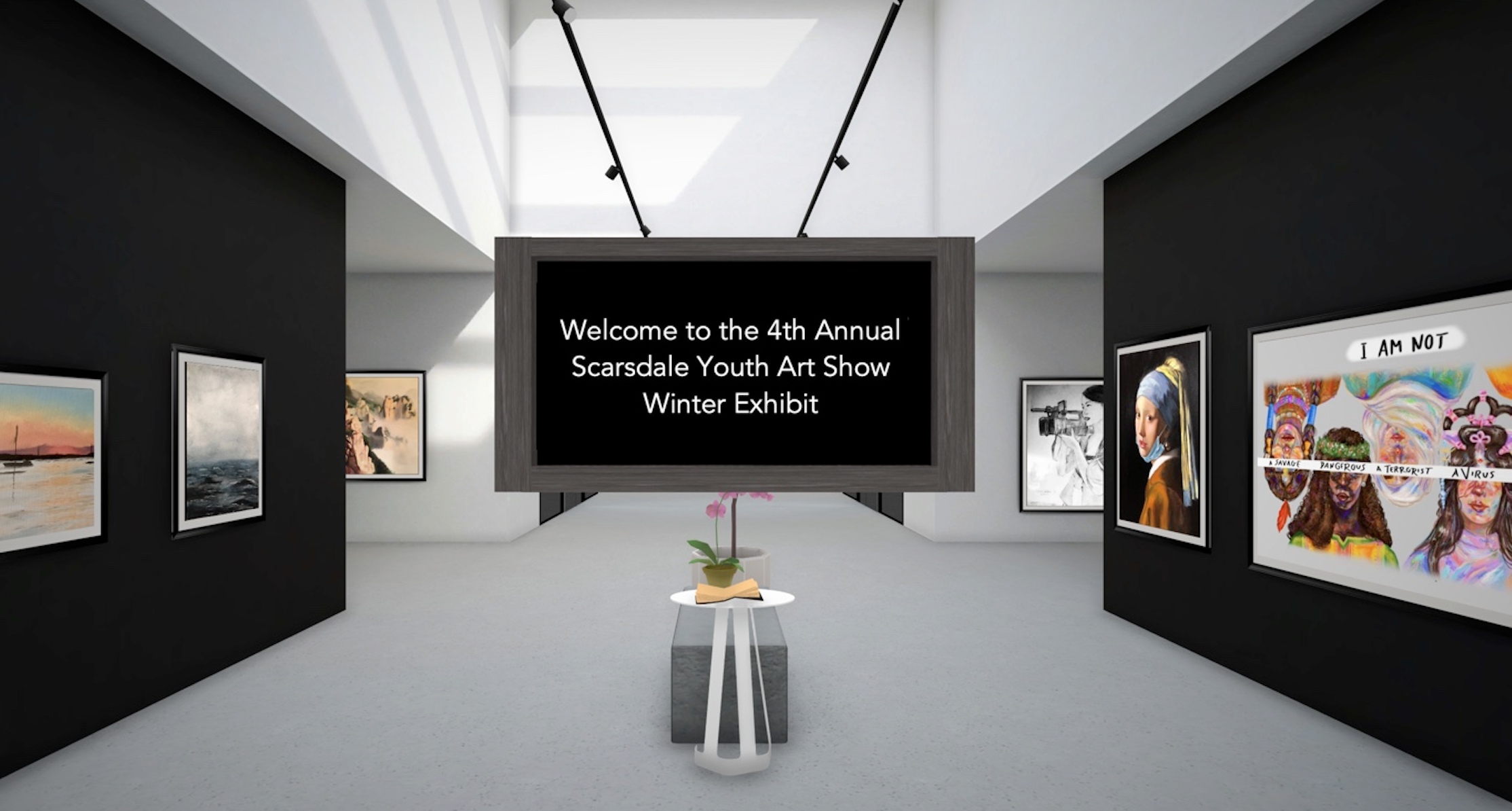 Screenshot of the front page for the virtual art tour of the Scarsdale Youth Art Show 2021 Winter Exhibit