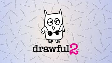 Logo for the online game Drawful2, which consists of an illustrated owl wearing a coconut bikini top.