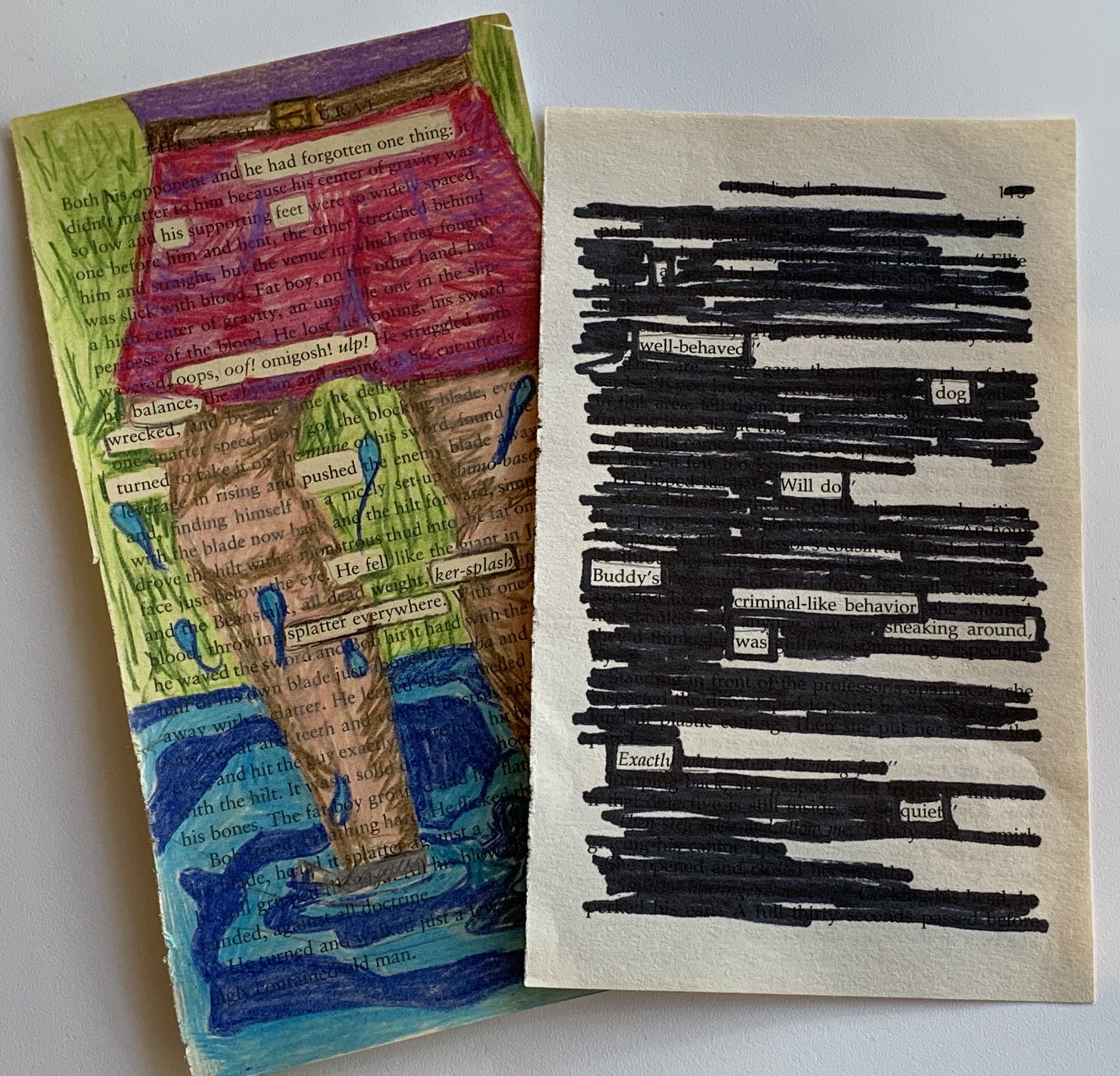 two pages of blackout poetry