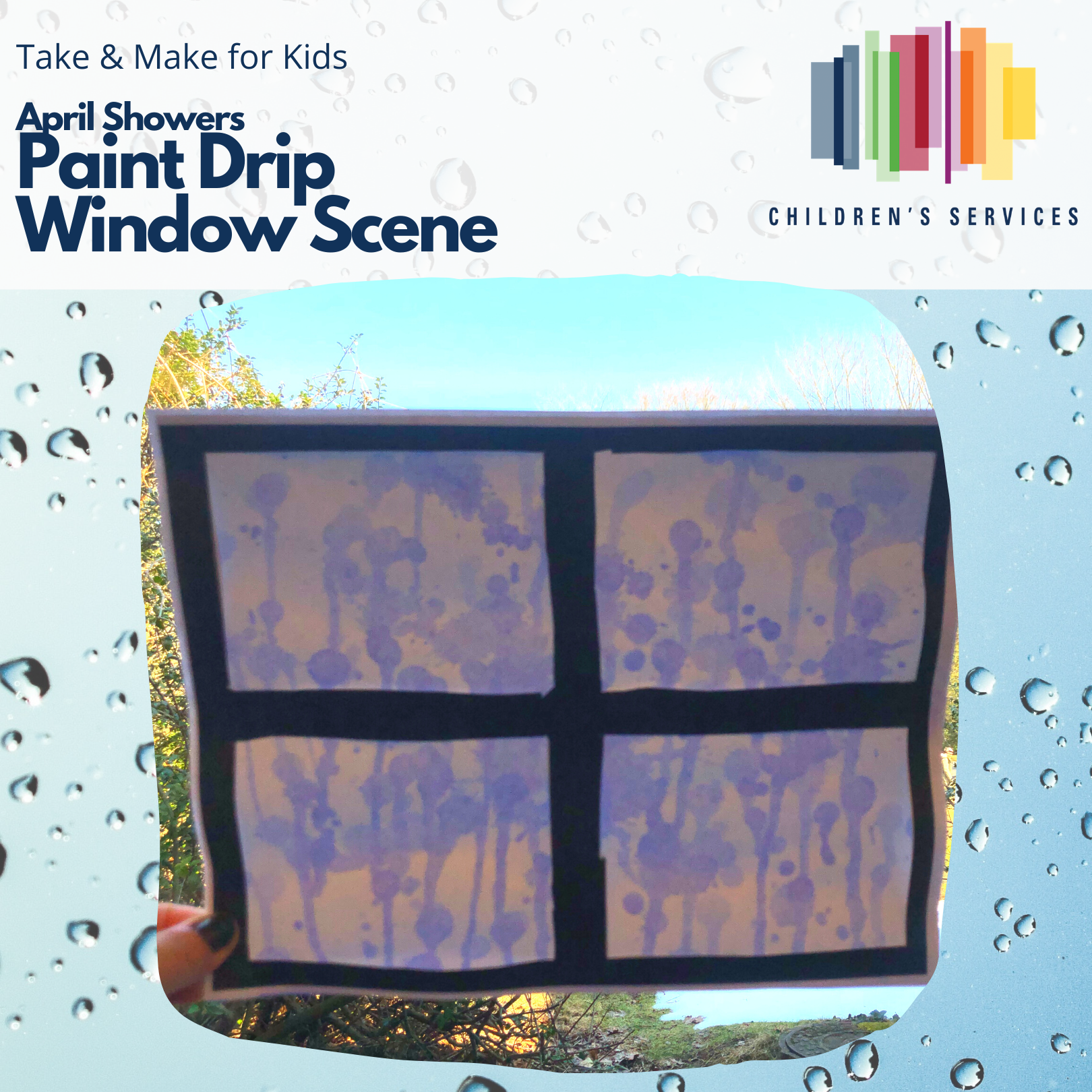 April Showers Paint Drip Window Scene