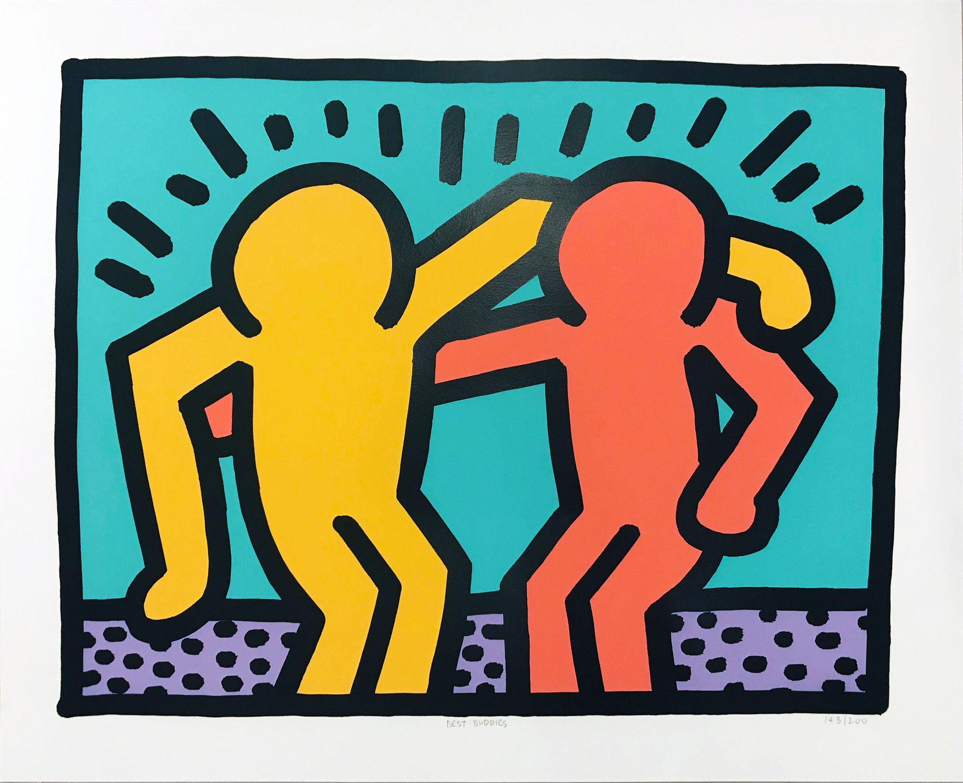 Keith Haring painting of two men with arms around each other