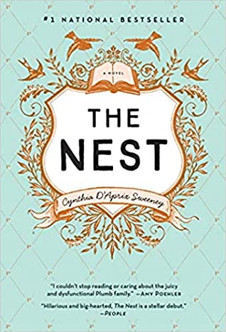 Book cover of The Nest with gold crest on blue background