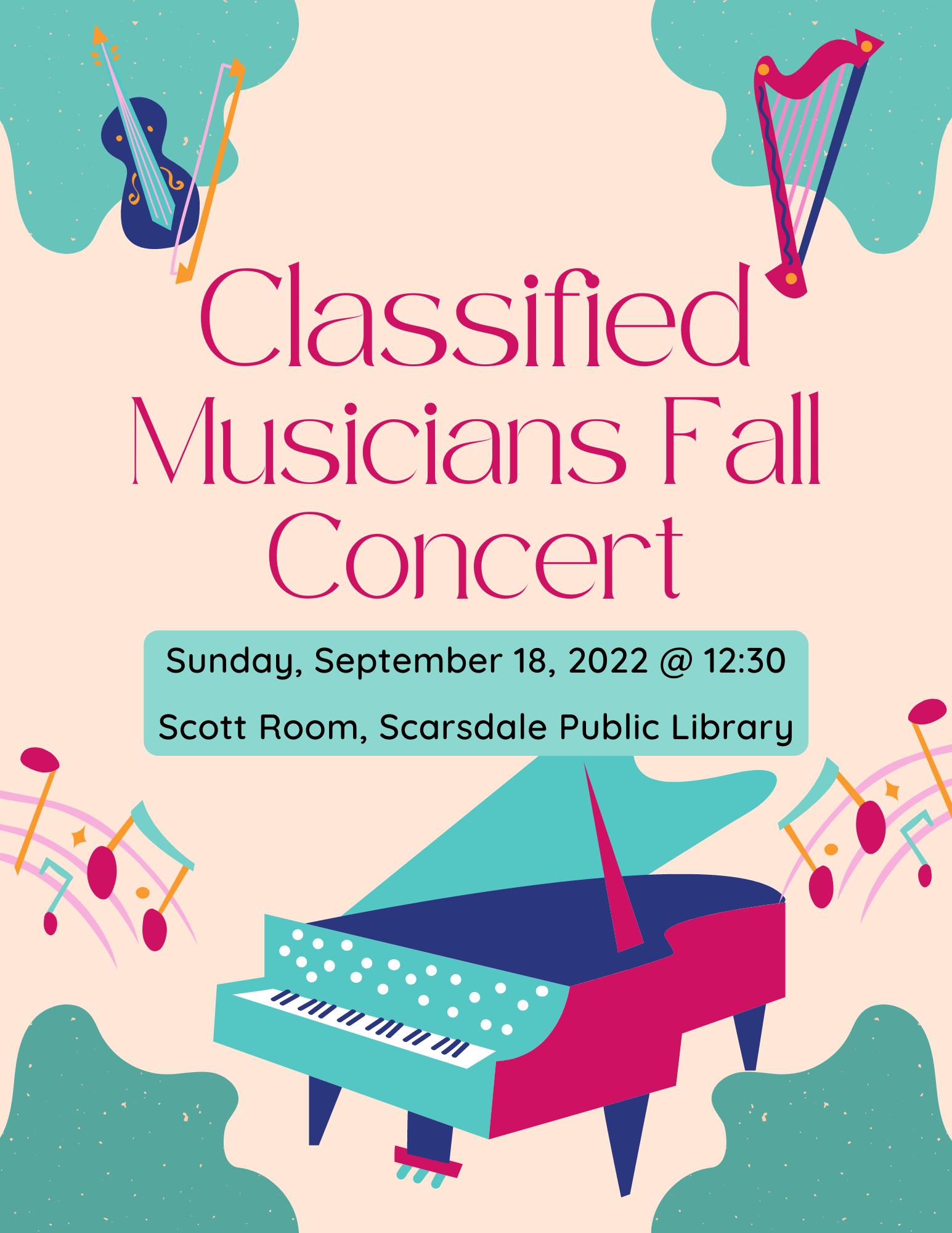 Classical music concert on Sunday, September 18 @ 12:30 at SPL in Scott Room