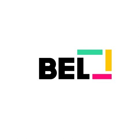 Three colored line segments--green, yellow, and red--join with the L in BEL to form a rectangle.