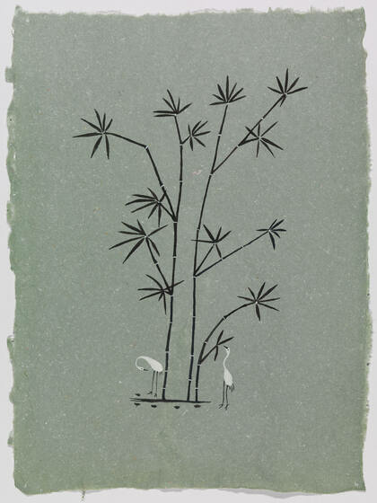 Byron Kim's 1996 inkbrush painting Two Egrets with Bamboo