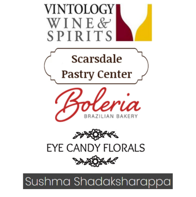 Vintology Wine and spirits, Scarsdale Pastry Center, Boleria, Eye Candy Florals and Sushma Shadaksharappa logos