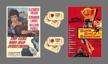 Movie posters for "The Girl Who Had Everything" and "Guns, Girls and Gangsters"