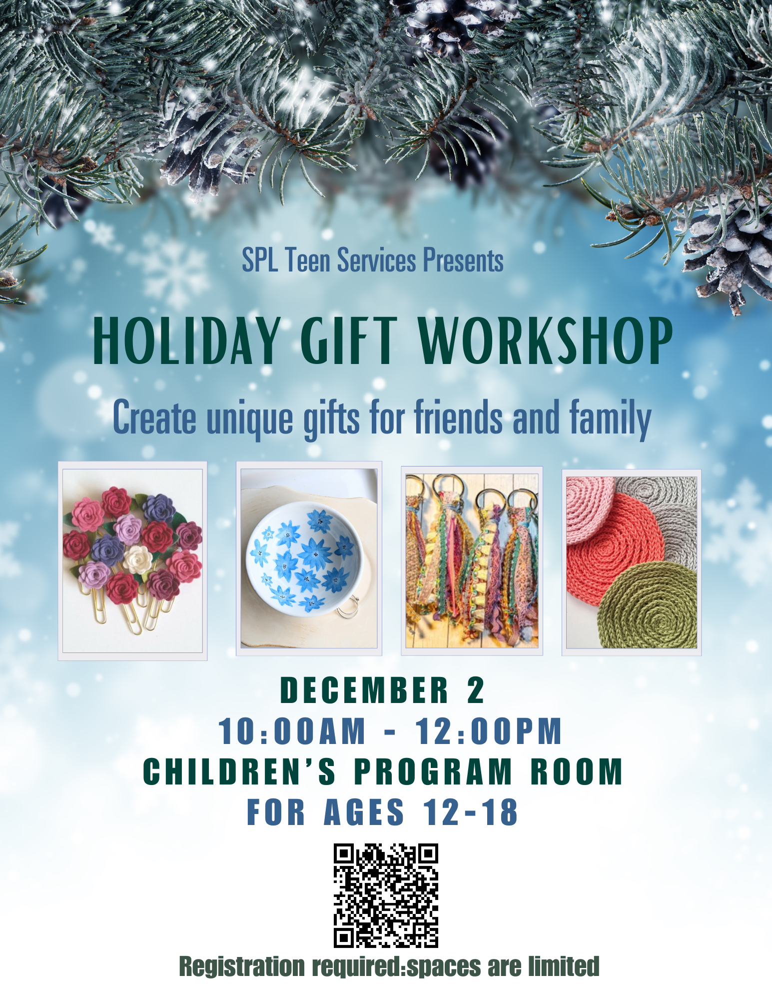 holiday themed flyer about gift making workshop