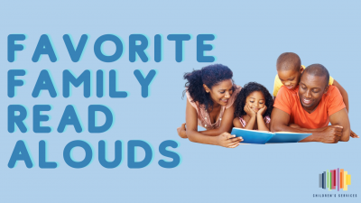 A family reading next to the text "Favorite Family Read Alouds"