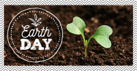 Earth Day graphic banner showing a plant sprouting in soil