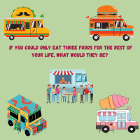 green background with food trucks