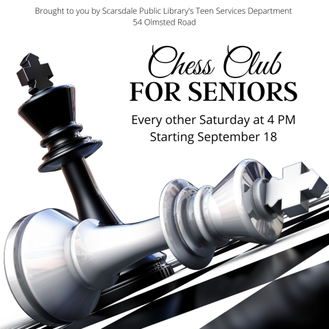 Chess Club for Seniors flyer with two chess kings and program information