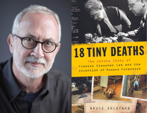 Bruce Goldfarb with the cover of 18 Tiny Deaths