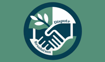 green background with two hands shaking text "dispute resolution"