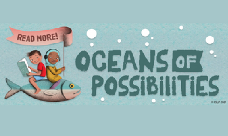 Oceans of Possibilities logo kids on fish
