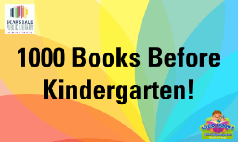 1000 Books Before Kindergarten over a colorful rainbow colored background