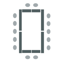 Enclosed Rectangle room setup icon showing tables placed in a large rectangle with chairs on the outside