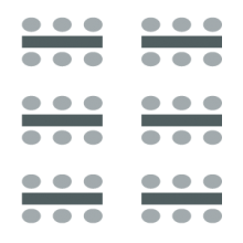 Rectangle Tables room setup icon showing two columns of rectangular tables with chairs at each